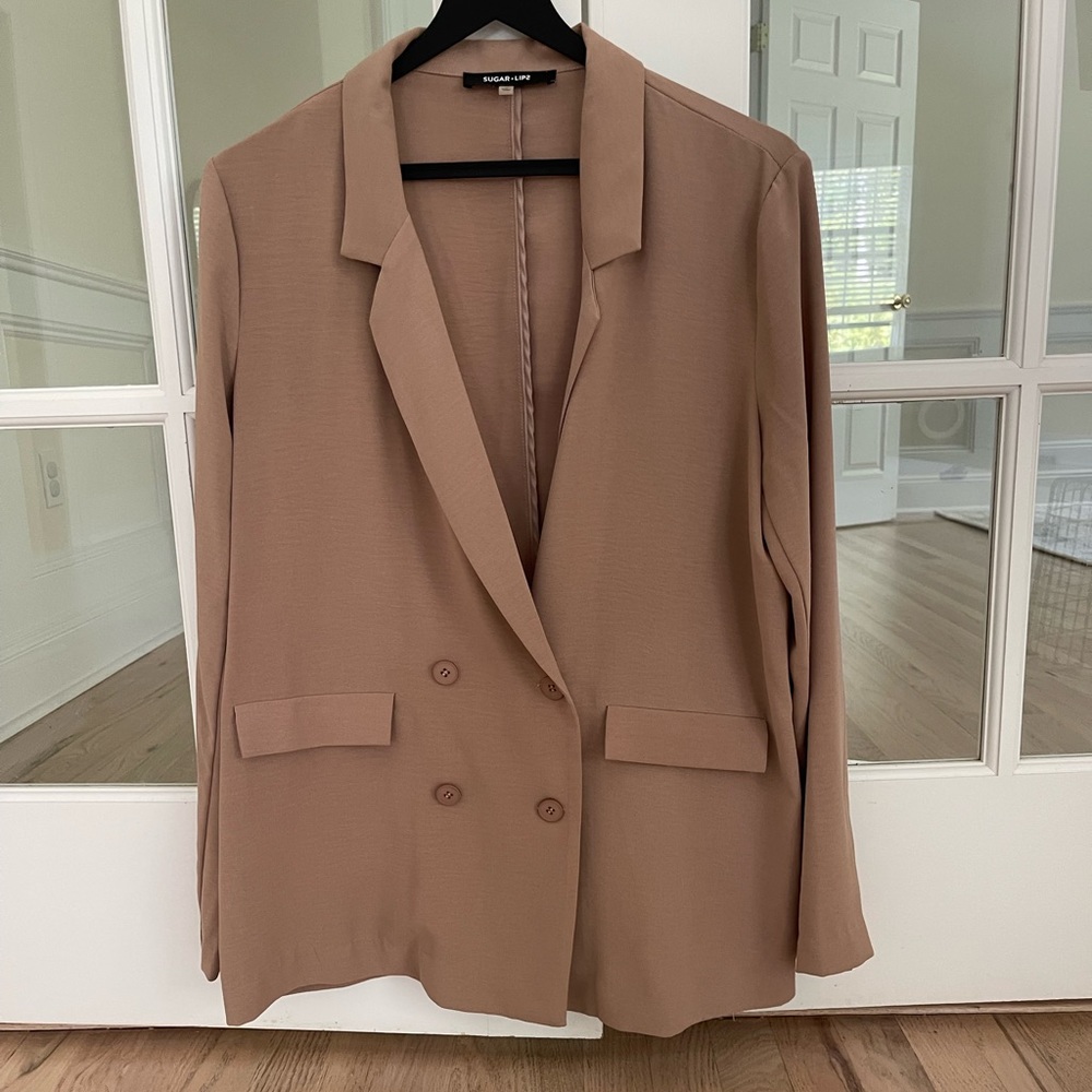 Sugar & Lips Summer Lightweight Taupe Tan Blazer - Medium